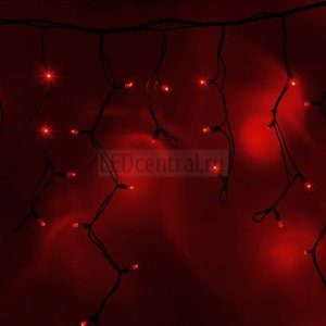 Гирлянда Айсикл (бахрома) светодиодный, 4,0х0,6м, черный провод "КАУЧУК", 220В, диоды красные, LUX