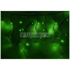 Гирлянда Айсикл (бахрома) светодиодный, 4,0х0,6м, черный провод "КАУЧУК", 220В, диоды зеленые, LUX