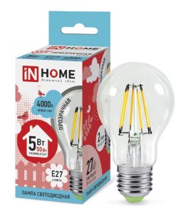 Лампа светодиодная LED-A60-deco 5Вт 230В Е27 3000К 450Лм прозрачная IN Home
