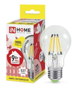 Лампа светодиодная LED-A60-deco 9Вт 230В Е27 3000К 810Лм прозрачная IN Home