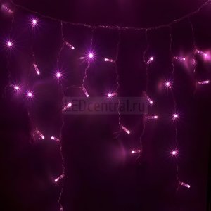 Гирлянда Айсикл (бахрома) светодиодный, 2,4 х 0,6 м, прозрачный провод, 220В, диоды розовые, LUX