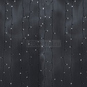 Гирлянда "Светодиодный Дождь" 2х6м, постоянное свечение, черный провод, 220В, диоды БЕЛЫЕ, LUX
