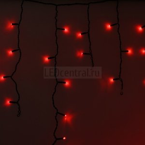 Гирлянда Айсикл (бахрома) светодиодный, 2,4 х 0,6 м, черный провод, 230 В, диоды красные