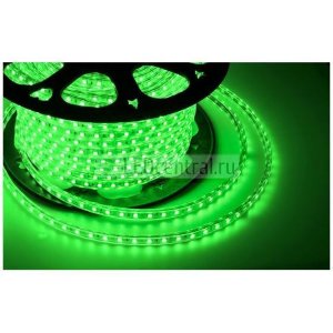 LED лента LUX, герметичная в силиконовой оболочке, 220V, 10*7 мм, IP65, SMD 3528, 60 диодов/метр, цвет светодиодов зеленый, бухта 100 метров